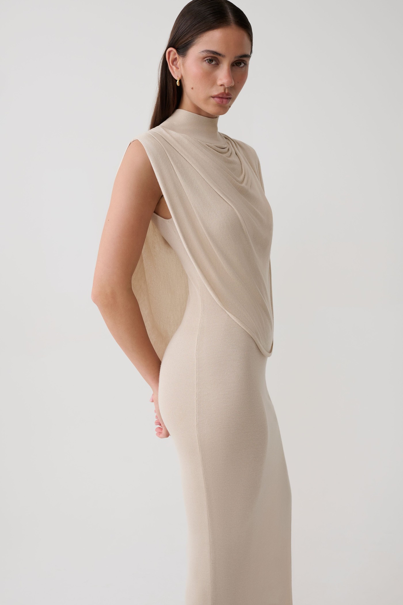 Alexandre Drape Front Knit Maxi Dress - Nude view 4
