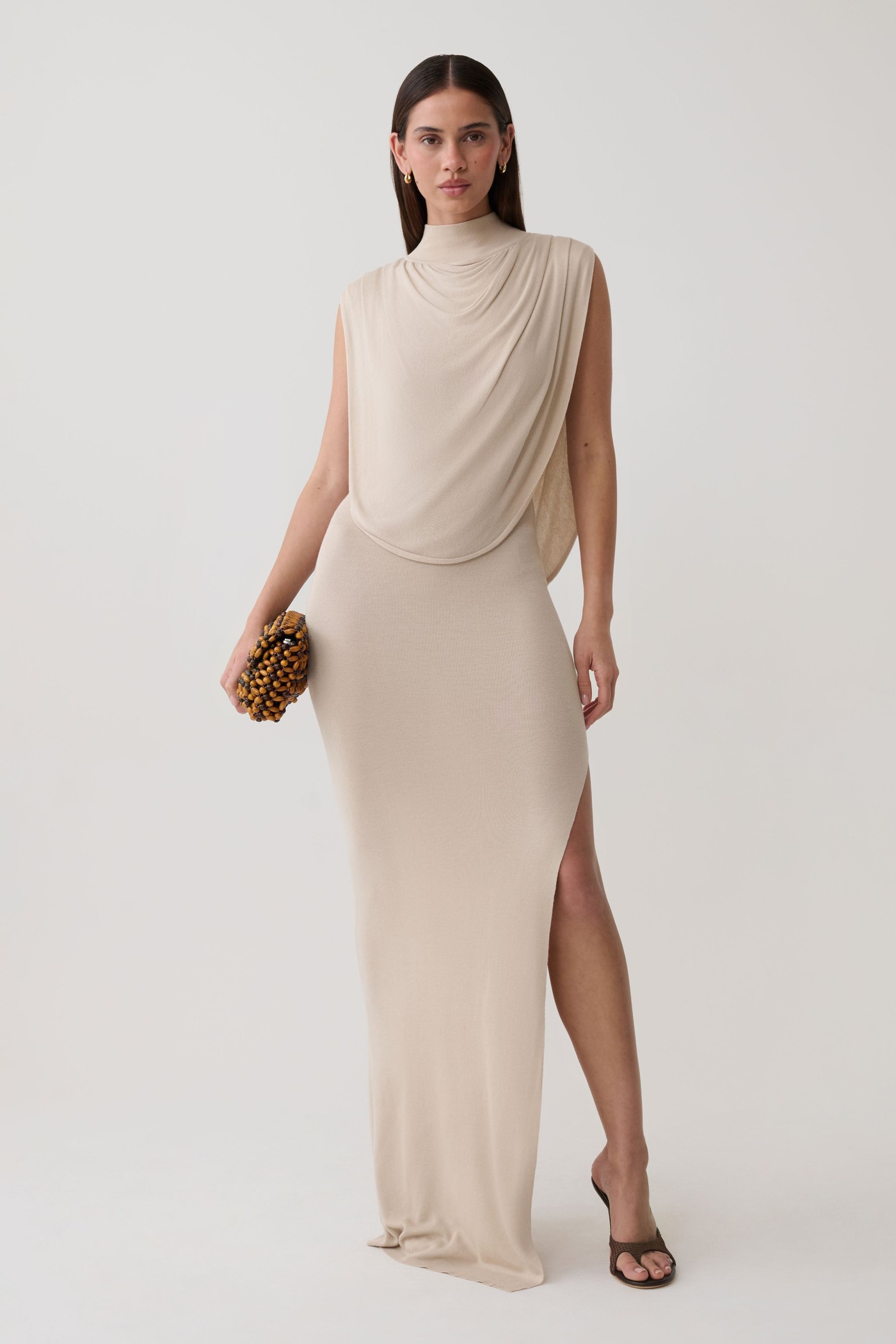 Alexandre Drape Front Knit Maxi Dress - Nude