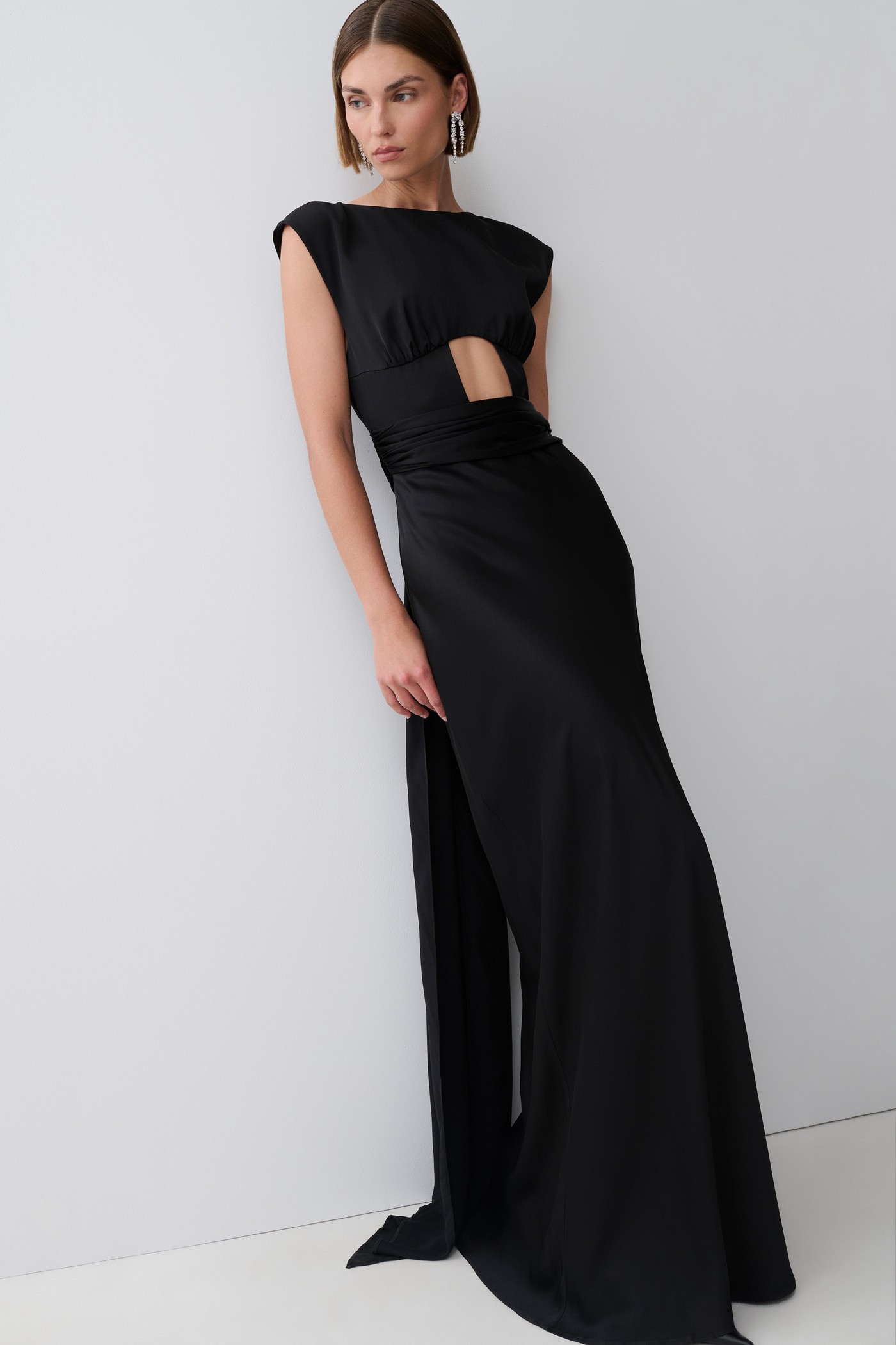 Destiny Cut Out Satin Maxi Dress - Black view 3