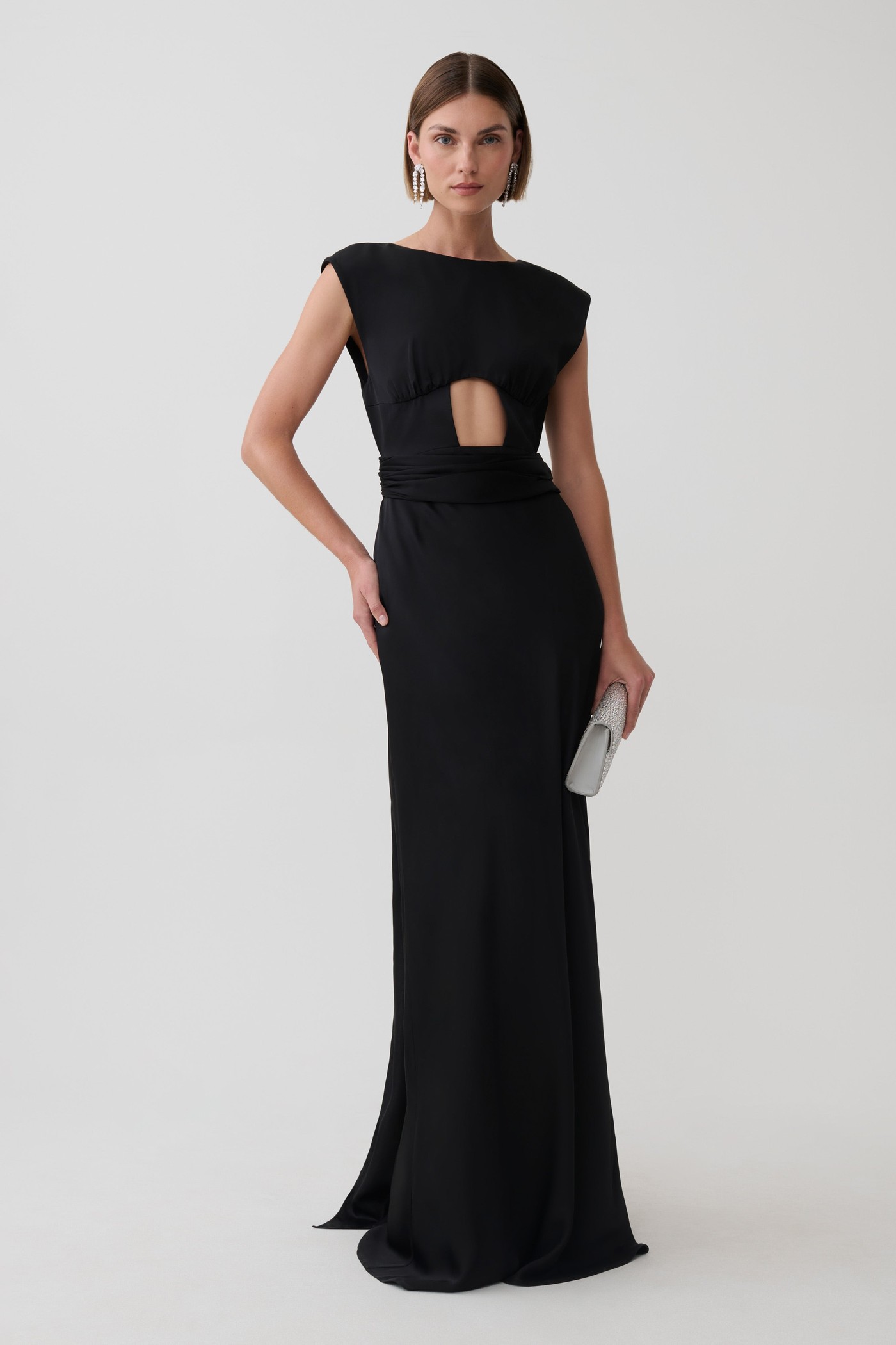 Destiny Cut Out Satin Maxi Dress - Black view 4