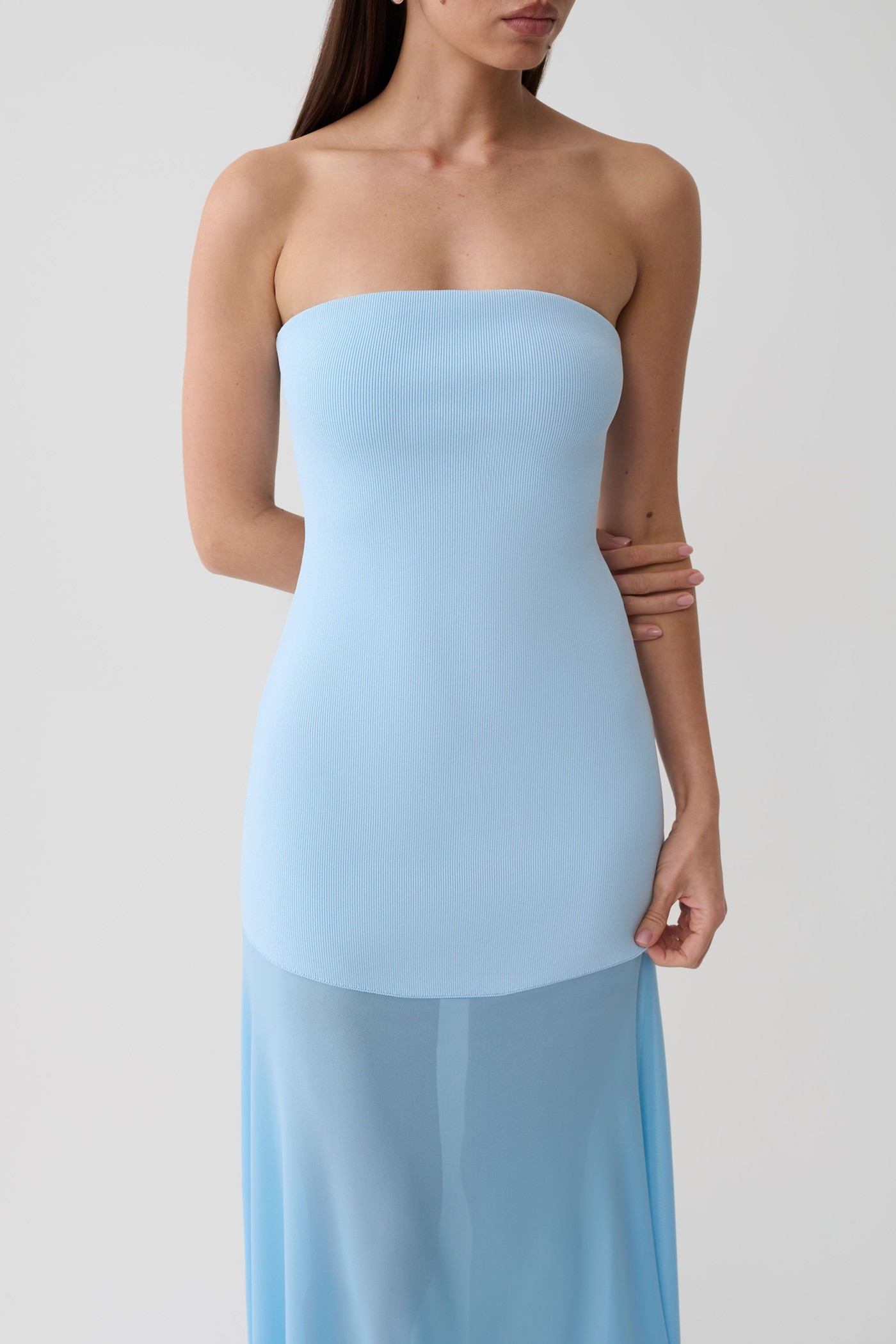 Louie Strapless Knit Maxi Dress - Baby Blue view 3