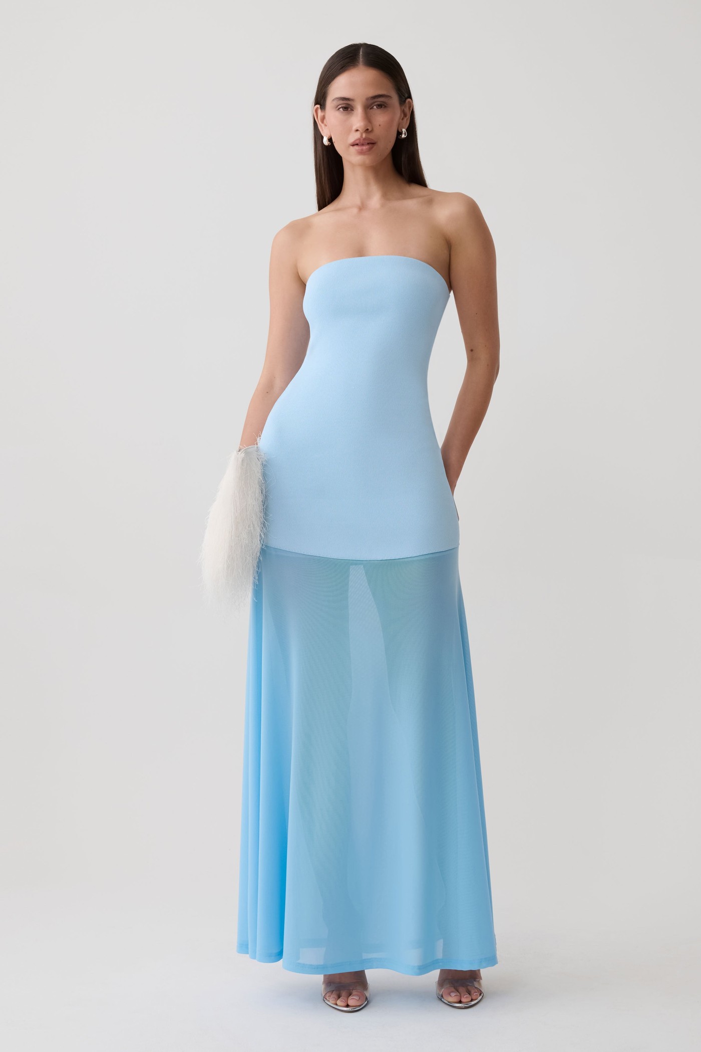 Louie Strapless Knit Maxi Dress - Baby Blue view 4