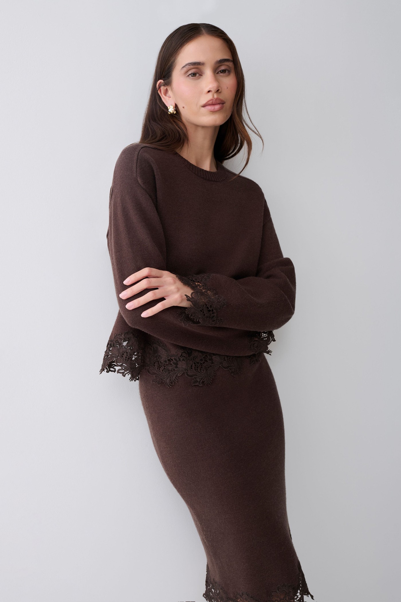 Kaelin Lace Knit Jumper - Chocolate view 4