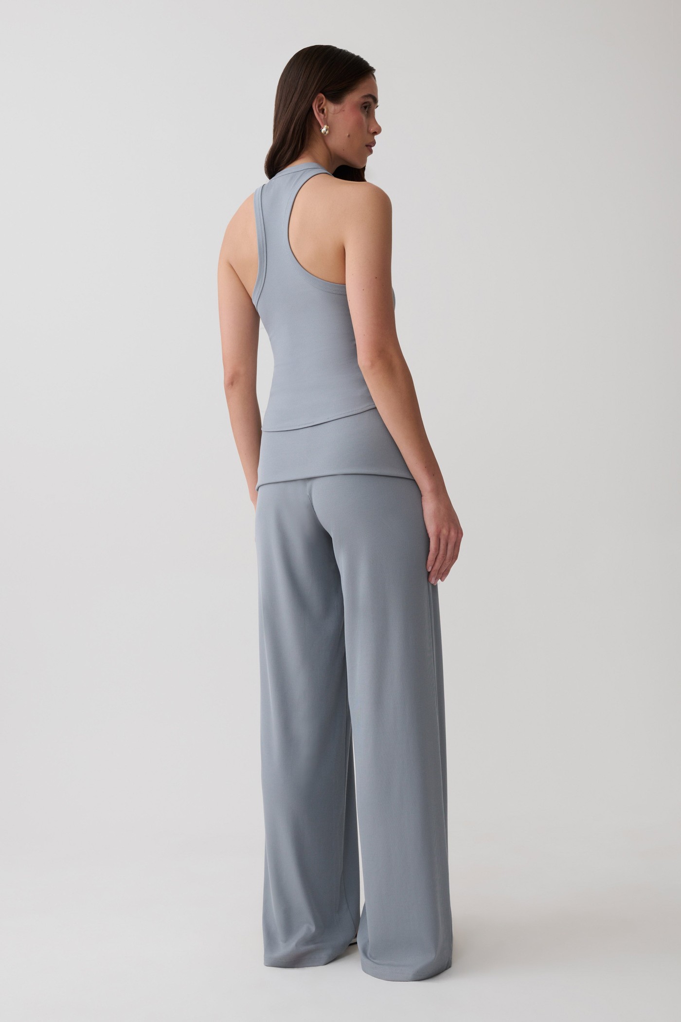 Evadne Ribbed Tank - Steel Blue view 4