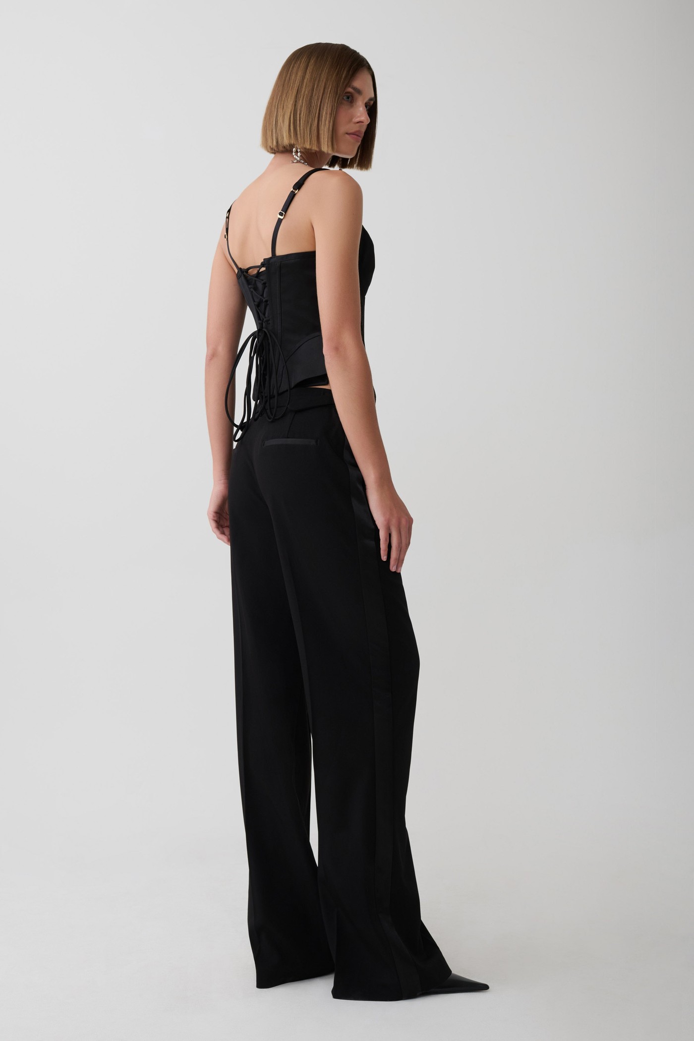 Melina Satin Peplum Corset Top - Black view 4