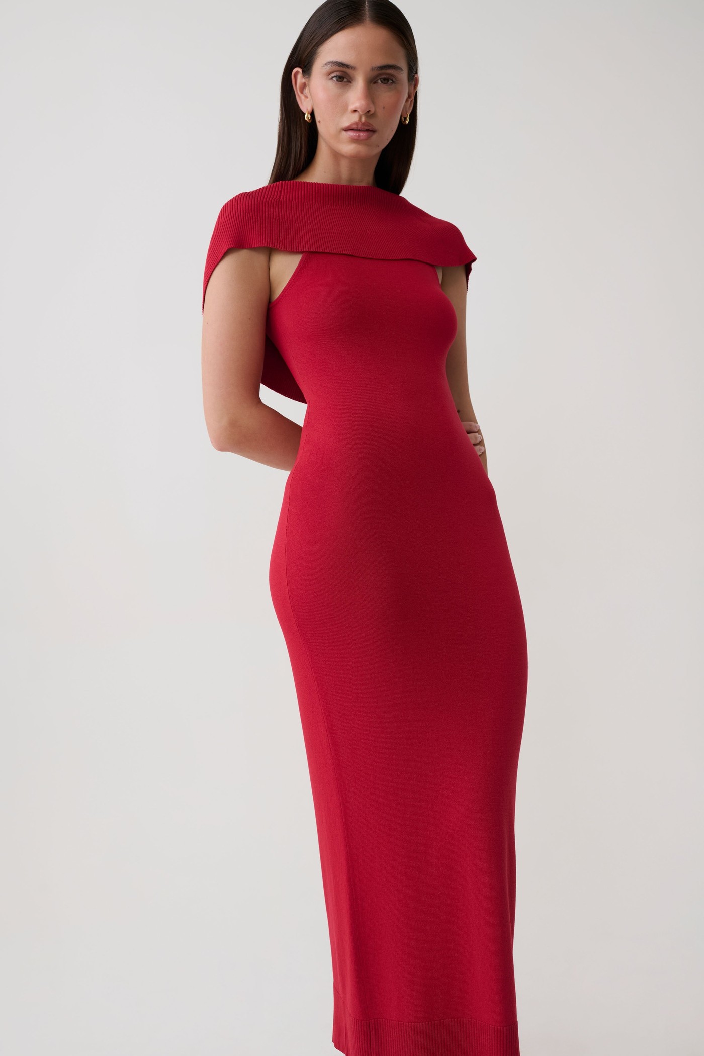 Ellen Ribbed Midi Column Knit Dress - Red view 3