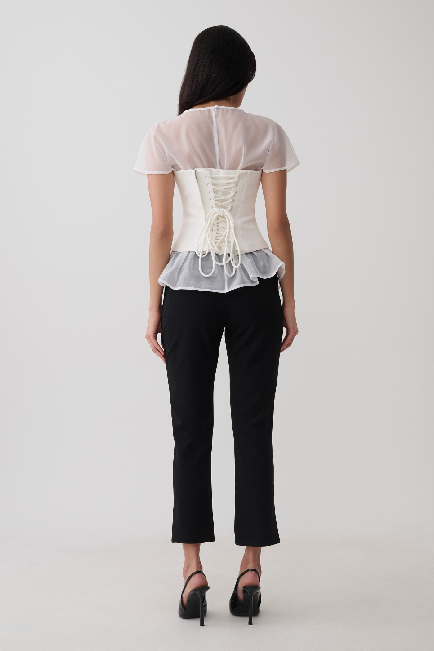 Belle Corset Sheer Short Sleeve Top - Ivory view 3