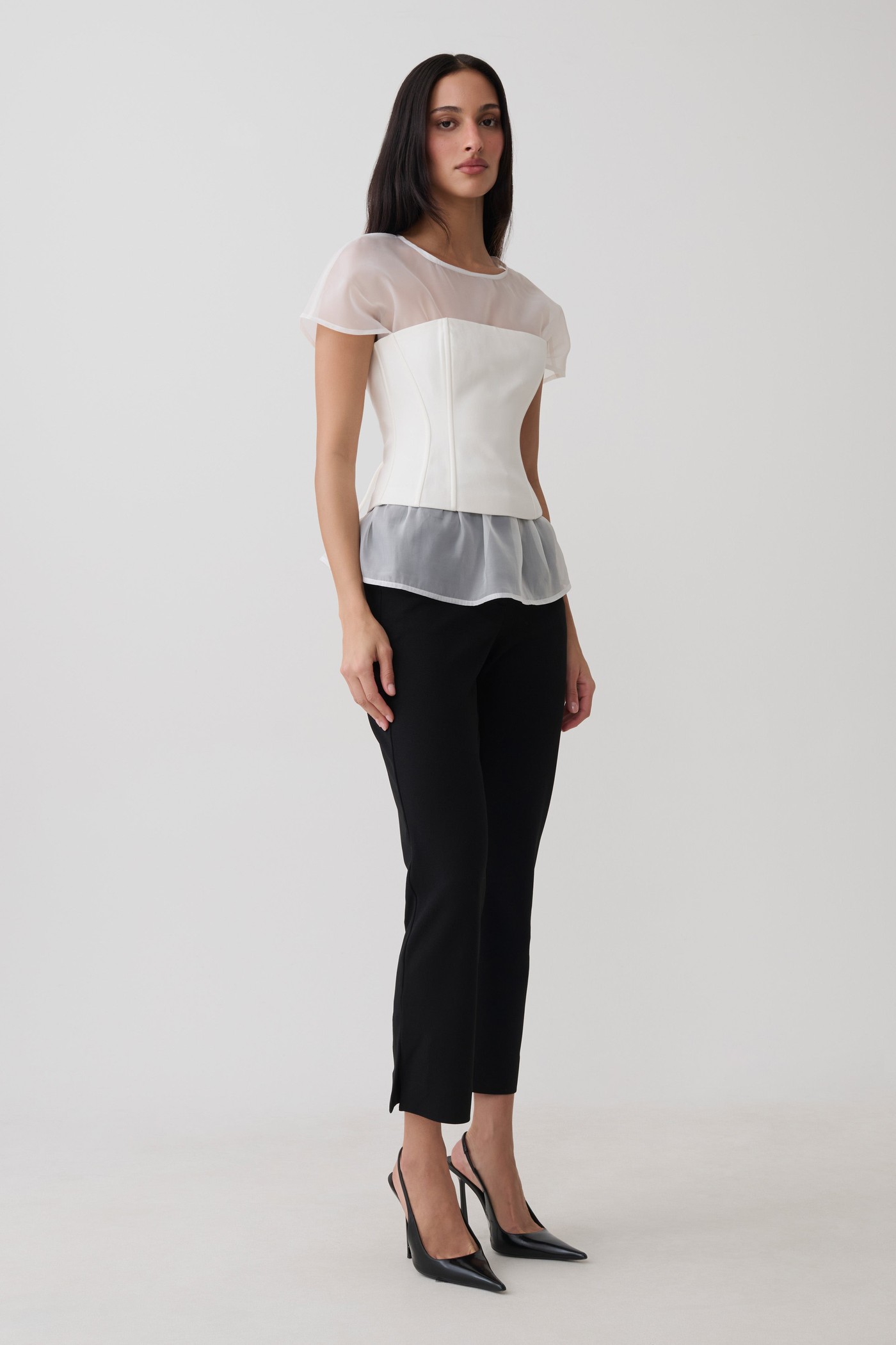 Belle Corset Sheer Short Sleeve Top - Ivory view 4