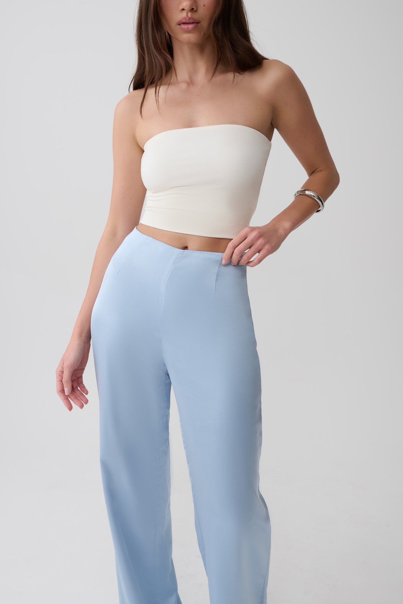 Sydney Straight Leg Satin Pants - Cornflower Blue view 3