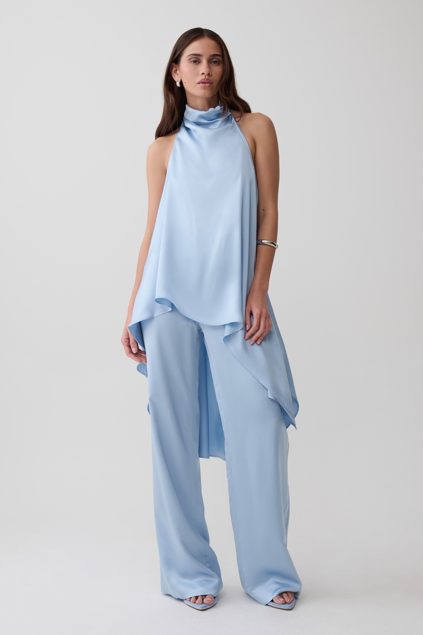 Sydney Straight Leg Satin Pants - Cornflower Blue