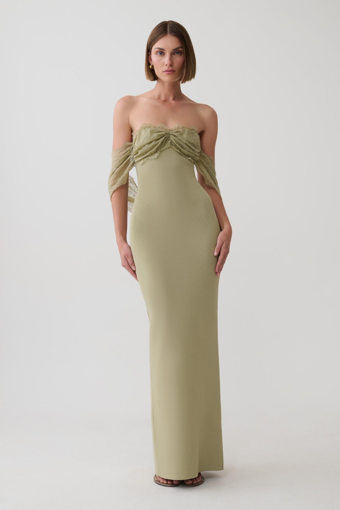 Leny Lace & Bandage Knit Maxi Dress - Green view 4