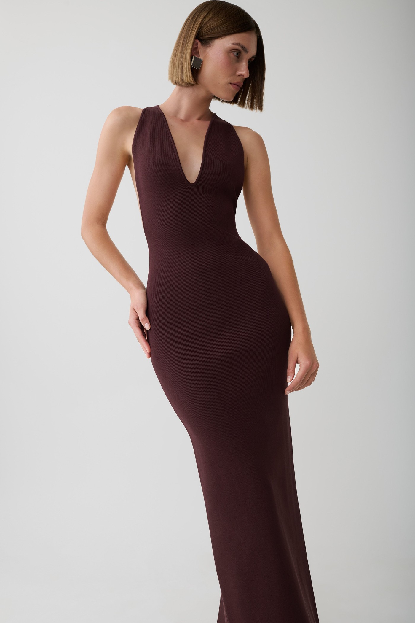 Darla Deep V Knit Maxi Dress - Chocolate view 3