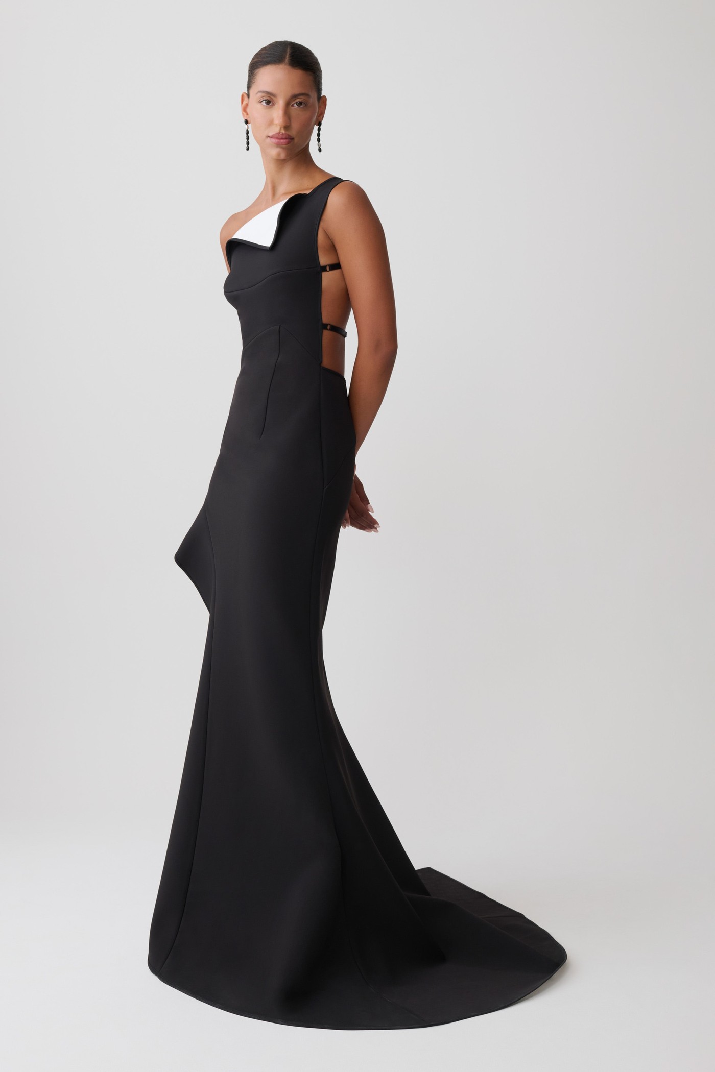 Carmine Asymmetrical Maxi Dress - Black/White view 4